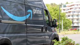 An Amazon Prime delivery van is seen in Seattle on April 27, 2021. 