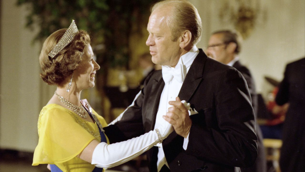 Ford and the Queen dance during a state dinner at the White House in 1976.