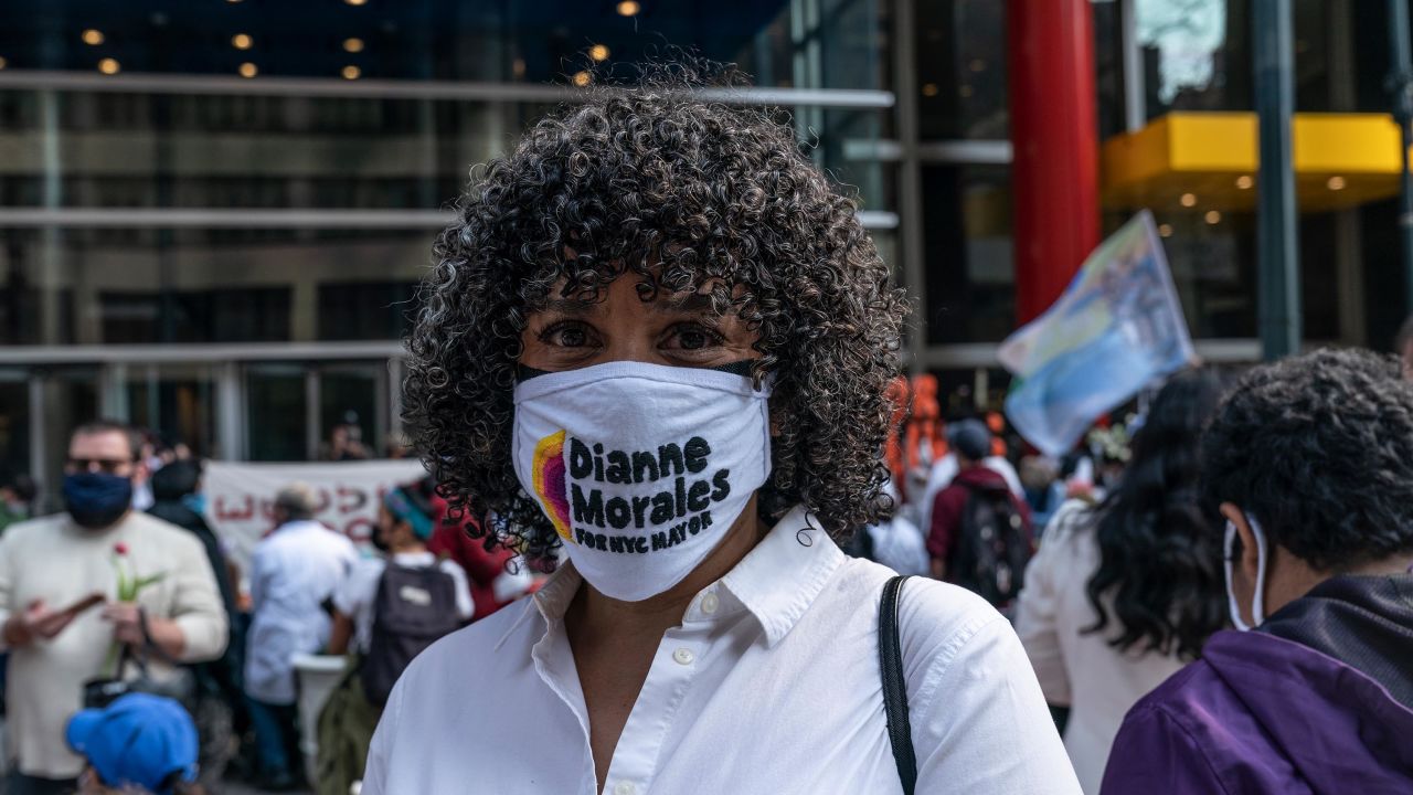 Dianne Morales, mayoral candidate attends a workers rally in New York in April 2021.