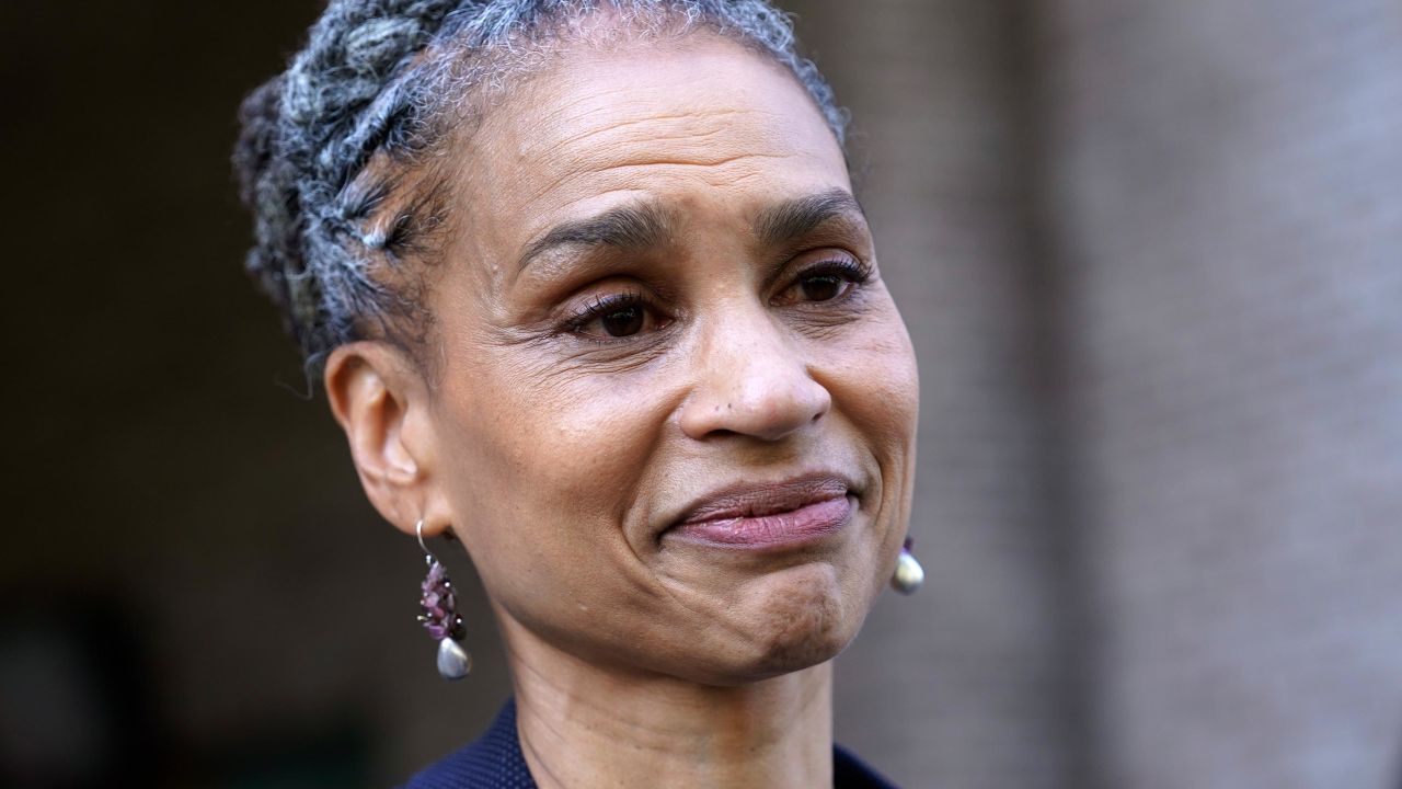 New York City mayoral candidate Maya Wiley listens to a reporter's question during an interview after greeting health care workers outside New York-Presbyterian Morgan Stanley Children's Hospital, Thursday, May 20, 2021, in New York.