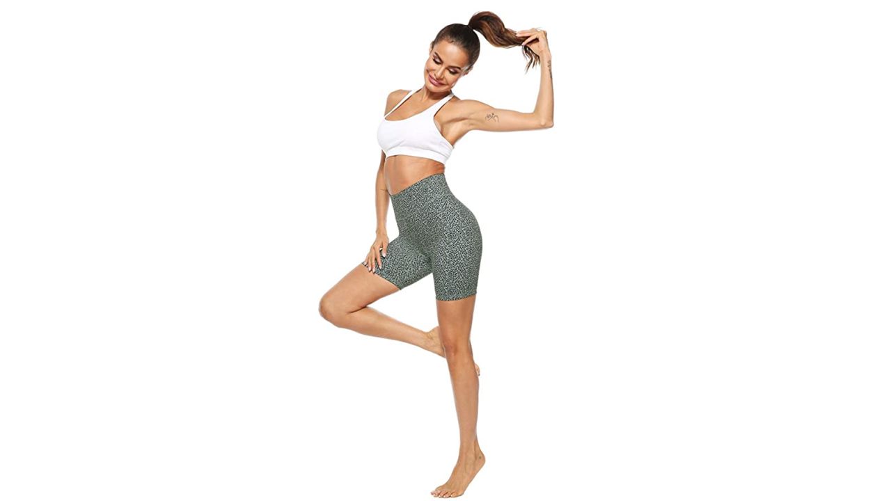Persit Women's High Waist Print Workout Yoga Shorts with 2 Hidden Pockets