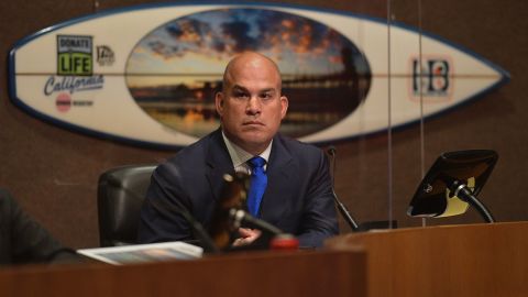 Mayor Pro Tem Tito Ortiz atttends the first in-person Huntington Beach City Council meeting of the year on Tuesday.