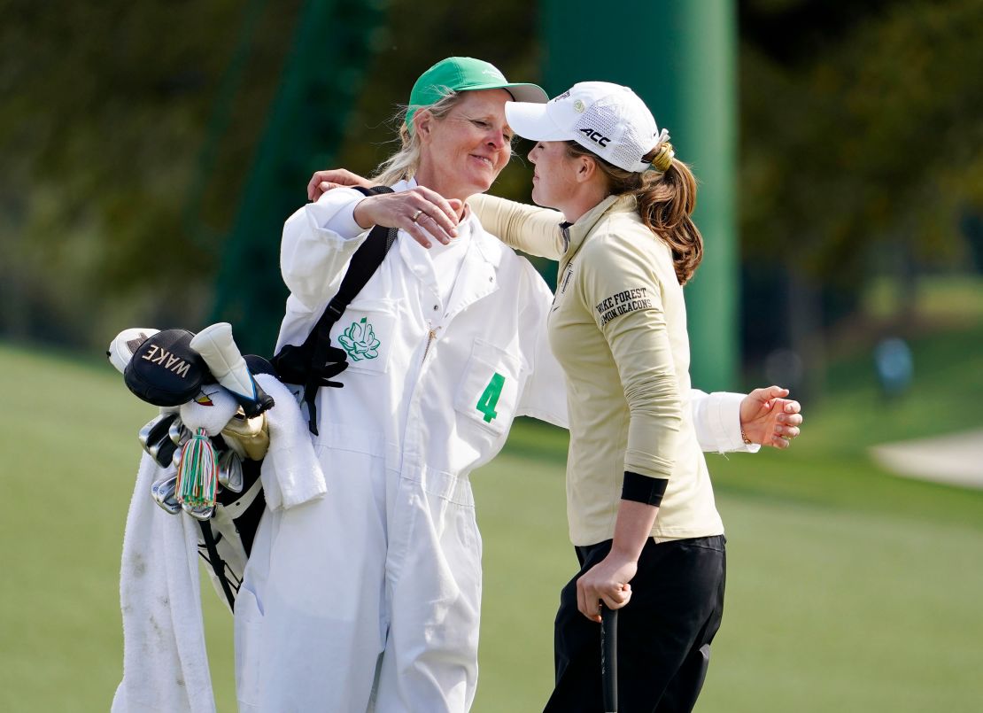 Migliaccio her caddie and mom, Ulrika after losing on the first playoff hole to Tsubasa Kajitani during the Augusta National Women's Amateur tournament.