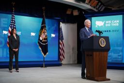 President Joe Biden, with Vice President Kamala Harris, speaks at the Eisenhower Executive Office Building in Washington on Wednesday, June 2, 2021.