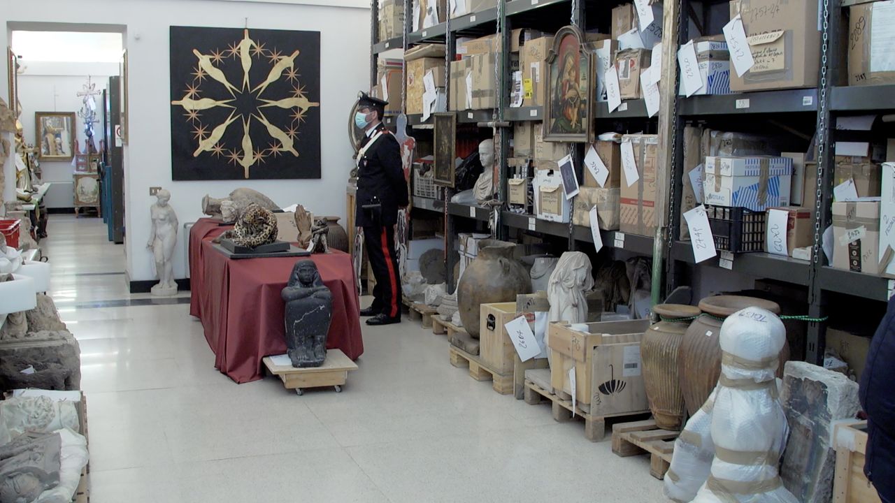This is view inside the vault of one of the Carabinieri Art Squad's warehouses, located in Central Rome.
