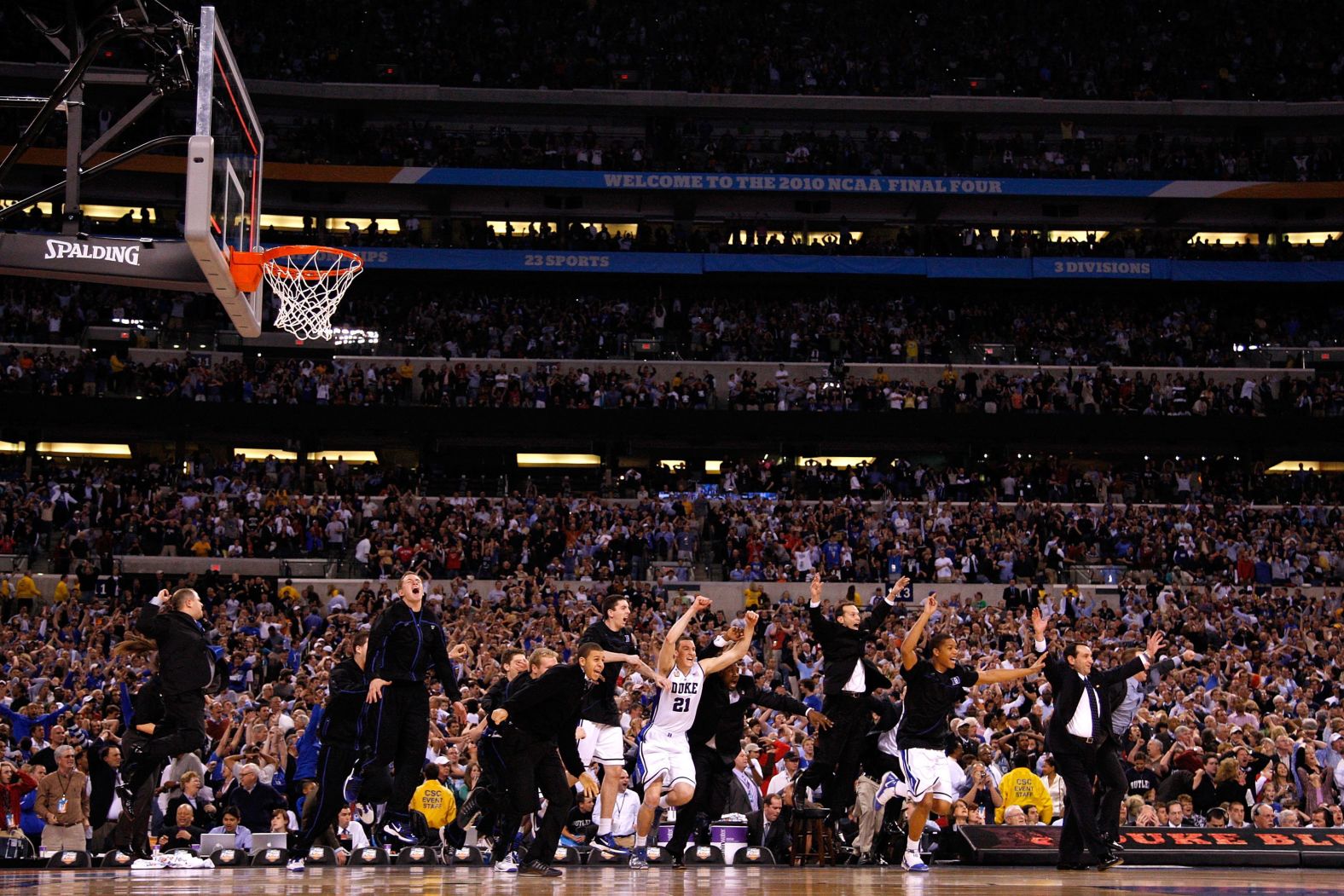 The Duke bench celebrates after the Blue Devils defeated Butler to win the national title in 2010.