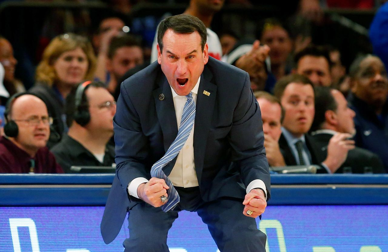 Krzyzewski coaches his team during a game in New York in 2015.