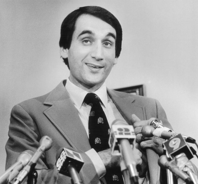 Krzyzewski speaks to the media after he was named Duke's head coach in 1980.