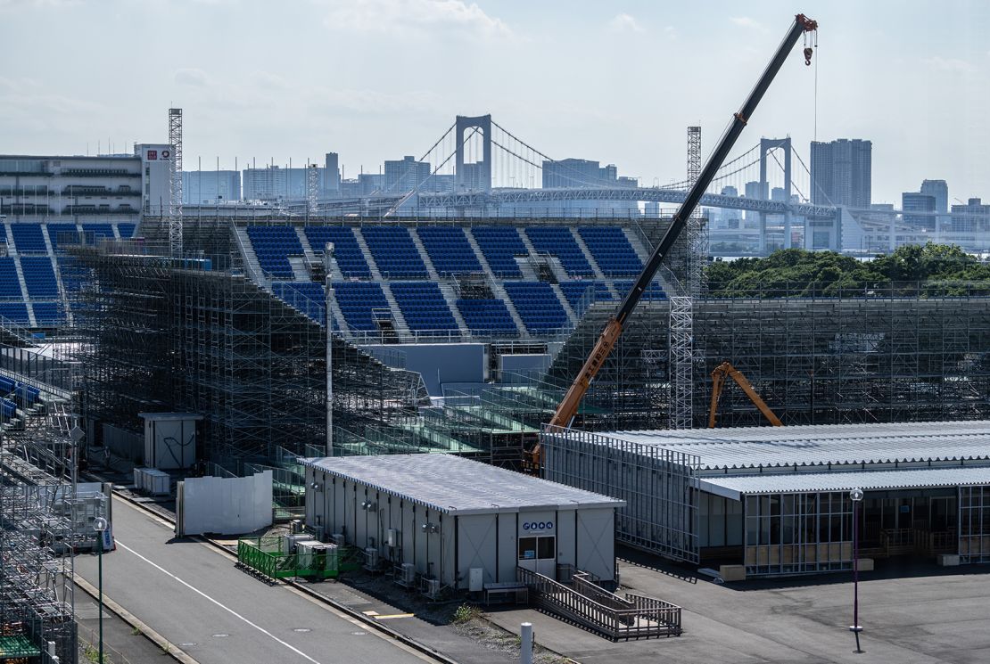 Work continuing on the Ariake Urban Sports Park, one of the venues for the Tokyo Olympics, on Tuesday.