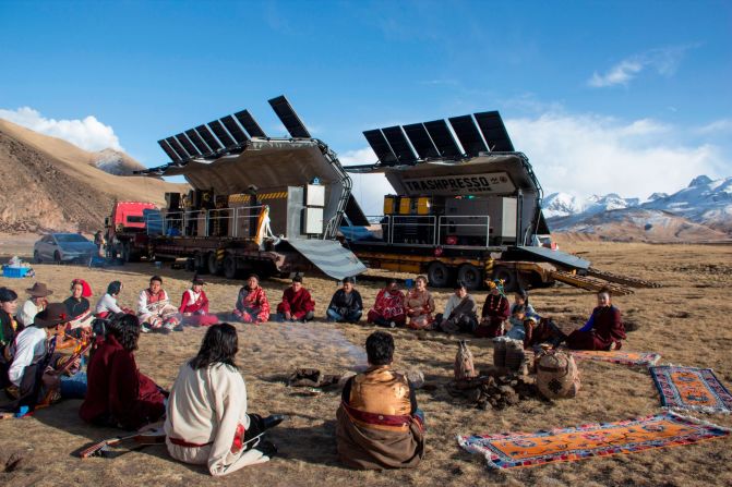 The region on the Tibetan plateau had experienced an increase in waste pollution. The team partnered with a local conservation NGO to introduce the local community to on-site recycling. The Trashpresso machine is no longer there but Miniwiz hopes to scale up the technology to eventually make it available to communities like this worldwide.