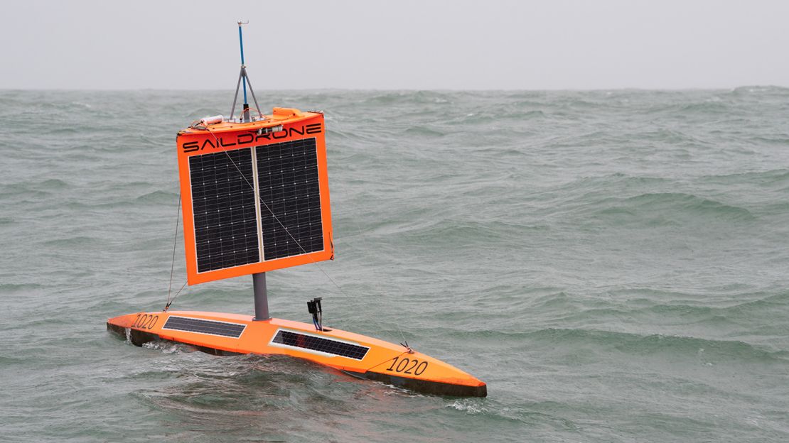 Saildrone 1020 approaches Point Bluff, New Zealand, after finishing the first Saildrone Antarctic circumnavigation in 196 days, in 2019.