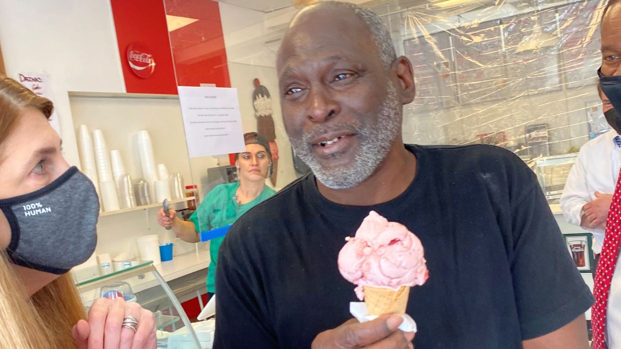 Green enjoys a cone of his favorite treat the day after he was released from prison.