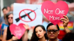 TOPSHOT - Protestors take part in a rally of Moms against gun violence and calling for Federal Background Checks on  August 18, 2019 in New York City. (Photo by Johannes EISELE / AFP) (Photo by JOHANNES EISELE/AFP via Getty Images)