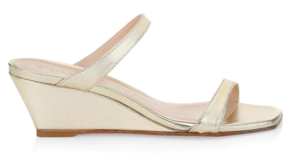 Stuart Weitzman Aleena Metallic Leather Wedge Mules