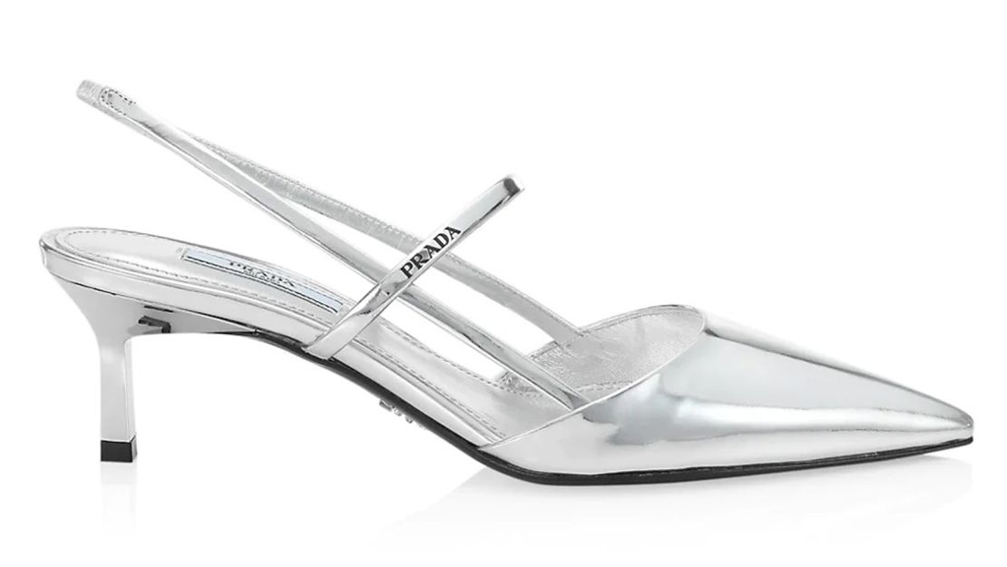 Prada Leather Kitten-Heel Slingback Pumps