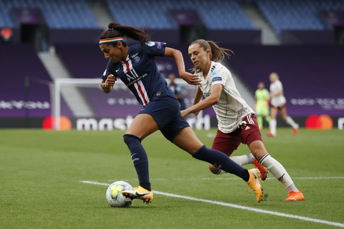 Nadia Nadim playing for PSG against Arsenal in last season's Champions League.