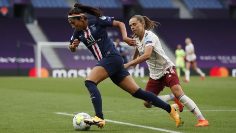 Nadia Nadim playing for PSG against Arsenal in last season's Champions League.