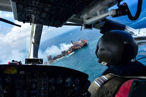 Smoke rises from a burning cargo ship near the Sri Lankan capital of Colombo on Wednesday, June 2. <a href="https://www.cnn.com/2021/06/01/asia/sri-lanka-chemical-burning-ship-intl-hnk/index.html" target="_blank">The fire</a> inundated the country's western coastline with microplastic pollution and potentially hazardous waste. Sri Lankan environmentalists said it is one of the worst ecological disasters in the country's history.