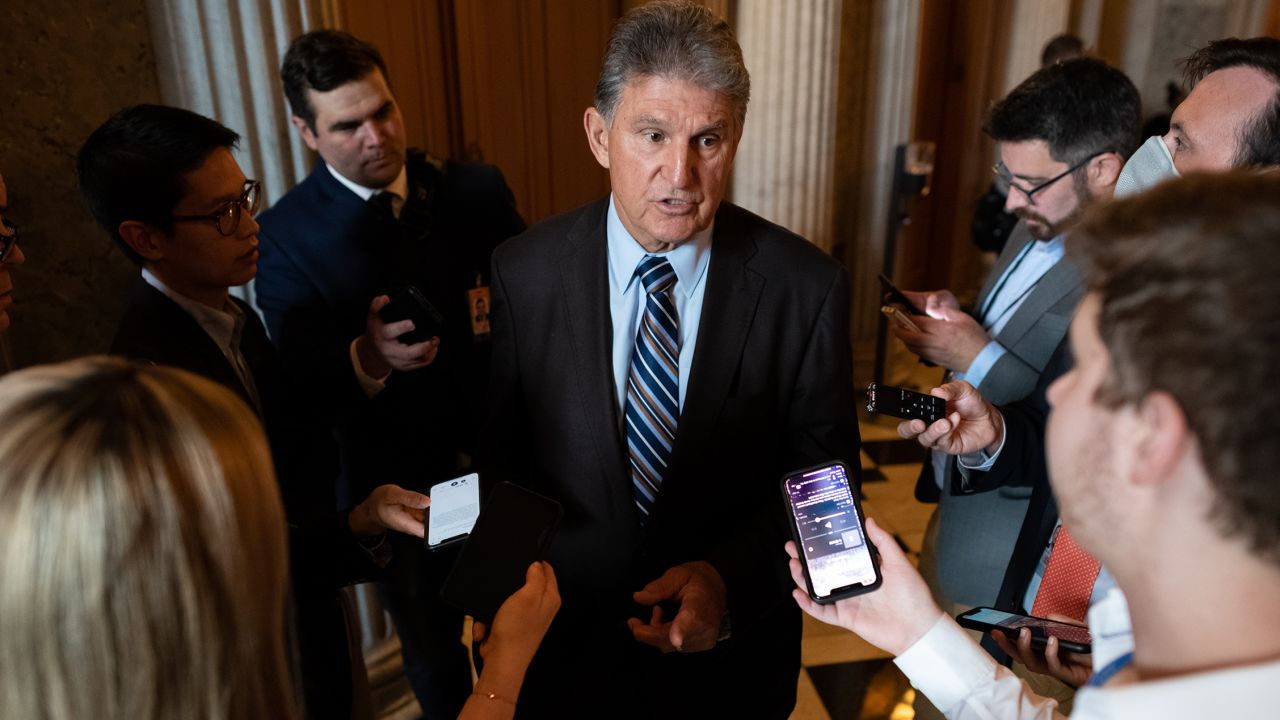Senator Joe Manchin (D-WV) speaks to media at the U.S. Capitol, in Washington, D.C., on Friday, May 28, 2021. After a late night Senate legislative session where Republican Senators objected to portions of a bipartisan bill on China policy, Republicans used the filibuster to reject a January 6 Independent Commission Bill. (Graeme Sloan/Sipa USA)