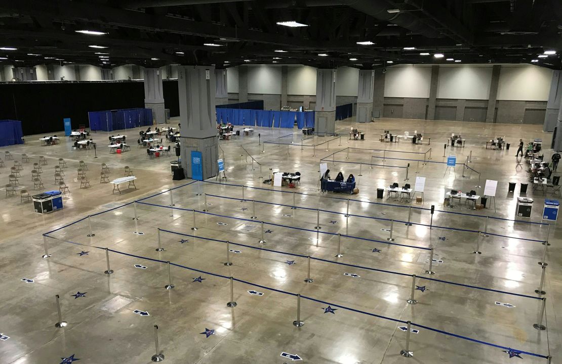 A deserted walk-in Covid-19 mass vaccination site at the Convention Center in Washington, D.C., on May 1, 2021.
