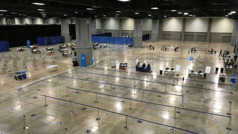 A deserted walk-in Covid-19 mass vaccination site at the Convention Center in Washington, D.C., on May 1, 2021.