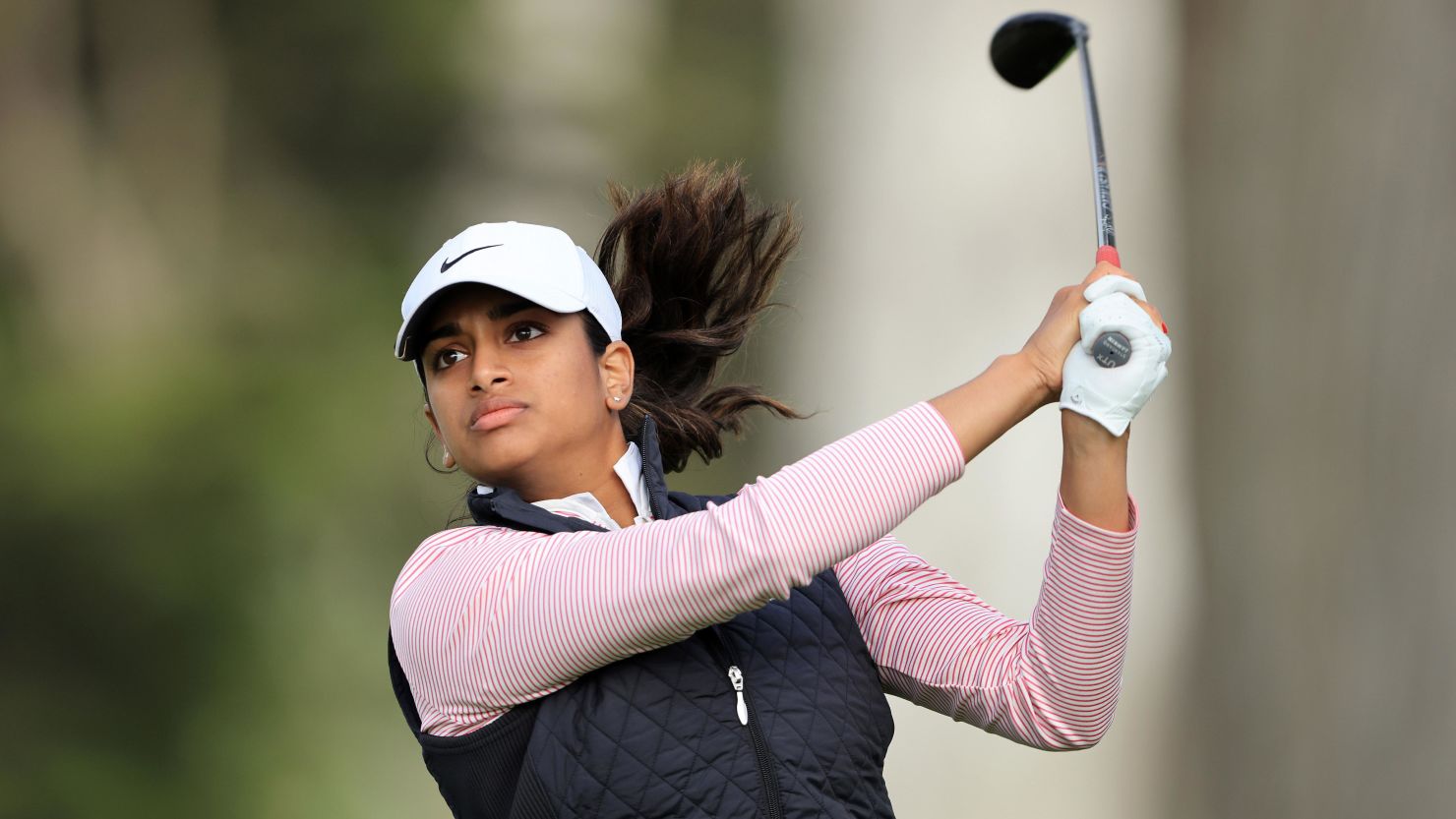 Megha Ganne hits her tee shot on the 18th hole during the first round of the 76th U.S. Women's Open Championship at The Olympic Club on June 03, 2021 in San Francisco, California. 