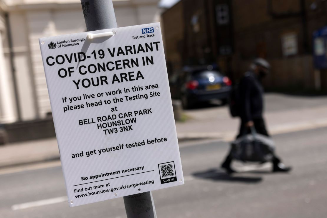 A sign directing people to a nearby vaccination center in Hounslow, London.
