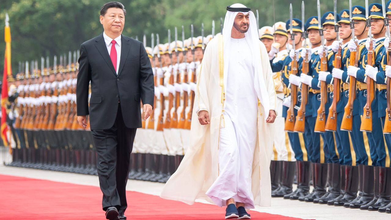 Chinese President Xi Jinping holds a welcome ceremony for Sheikh Mohammed bin Zayed Al Nahyan, crown prince of Abu Dhabi of the United Arab Emirates, before their talks in Beijing, China, on July 22, 2019.
