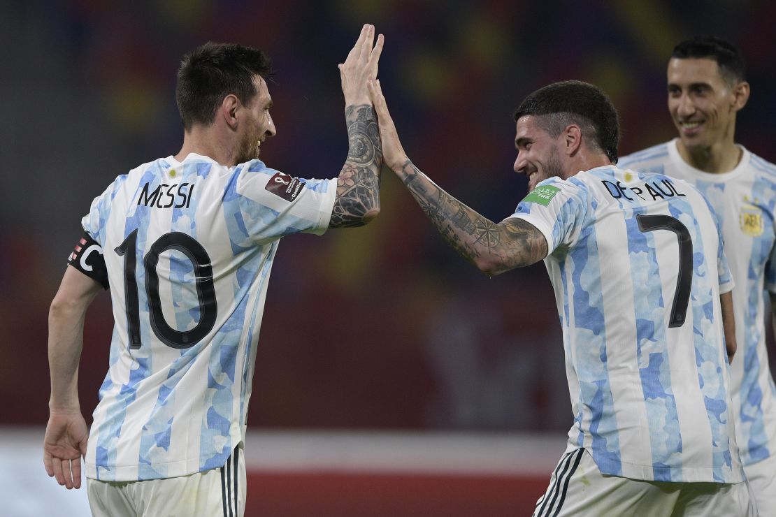 Leo Messi celebrates after scoring the opening goal against Chile.