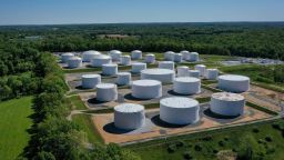 WOODBINE, MD - MAY 13: In an aerial view, fuel holding tanks are seen at Colonial Pipeline's Dorsey Junction Station on May 13, 2021 in Woodbine, Maryland. The Colonial Pipeline has returned to operations following a cyberattack that disrupted gas supply for the eastern U.S. for days. (Photo by Drew Angerer/Getty Images)