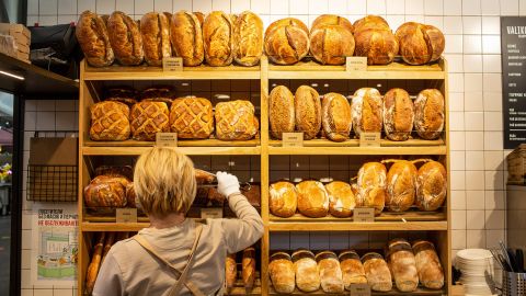 Fresh bread on a bakery stall inside Danilovsky market in Moscow, Russia, where food prices have shot up.