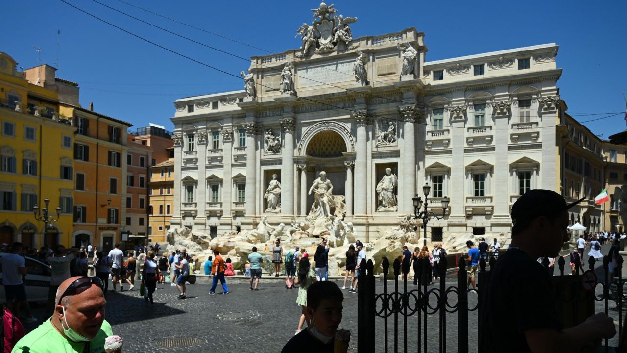 Arrivals are allowed into Italy from most of Europe. Rome's Trevi Fountain iis pictured in June 2021. 