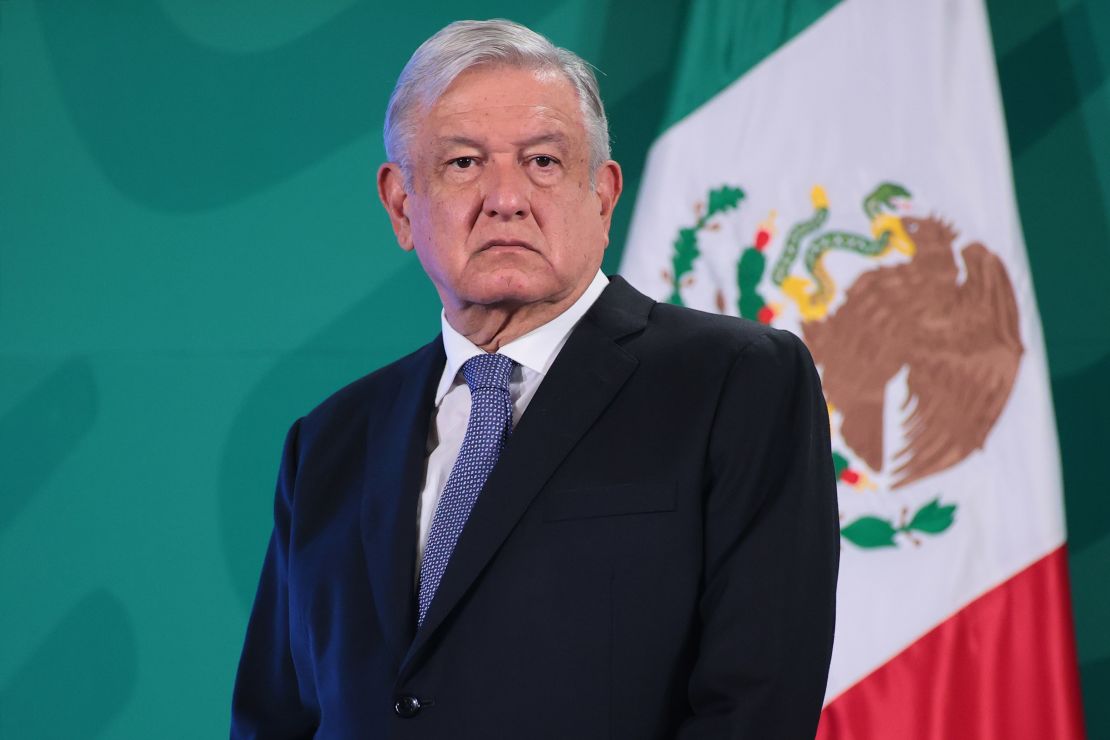 Andres Manuel Lopez Obrador attends the daily briefing at Palacio Nacional on May 28, 2021 in Mexico City, Mexico.