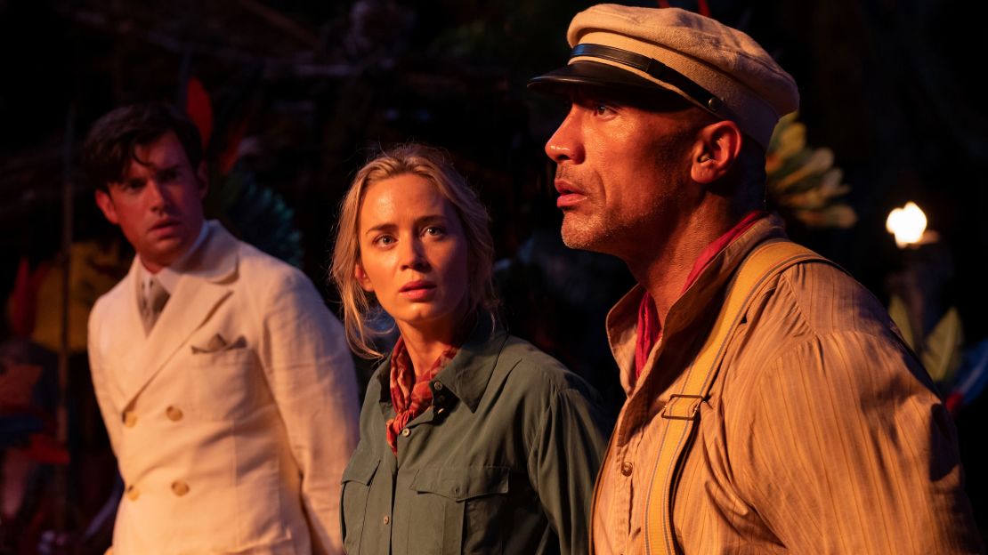 Jack Whitehall, Emily Blunt and Dwayne Johnson in Disney's "Jungle Cruise," which released simultaneously in theaters and on Disney+ due to the pandemic.