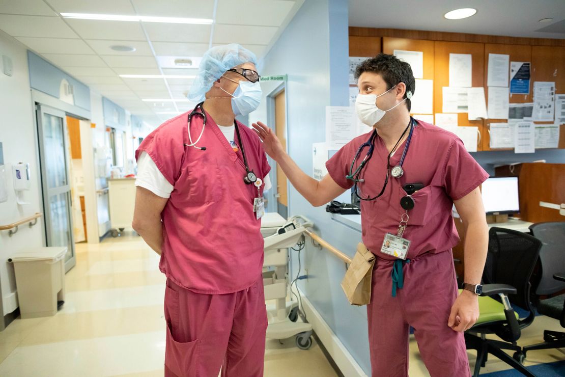 Two staff members of the  Zuckerberg San Francisco General Hospital.