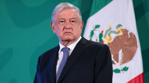 President López Obrador attends the daily briefing at Palacio Nacional on May 28, 2021 in Mexico City, Mexico.