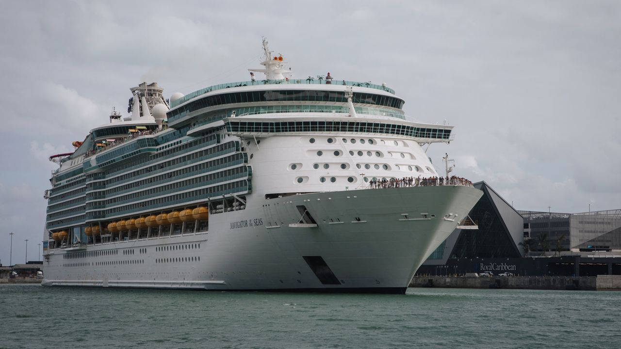 The Royal Caribbean Cruises Ltd. Navigator Of The Seas cruise ship sits docked at the Port of Miami in Miami, Florida, on March 9, 2020. 