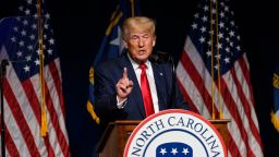 Former President Donald Trump addresses the NCGOP state convention on Saturday. 