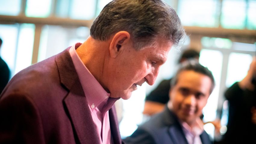 MORGANTOWN, WV - JUNE 03:   U.S. Sen. Joe Manchin (D-WV) is interviewed after a news conference at the Marriott Hotel at Waterfront Place June 3, 2021 in Morgantown, West Virginia. Manchin was on hand for the announcement of an agreement between Steel of West Virginia, Dominion Energy and Orsted Offshore North America to build and install wind turbines along the Atlantic Coast using a ship to be built by Orsted with steel from the state.  (Photo by Michael Swensen/Getty Images)