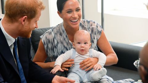 Harry, Meghan and their baby son, Archie, meet Archbishop Desmond Tutu during their royal tour of South Africa on September 25, 2019.
