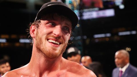Logan Paul reacts after the match.