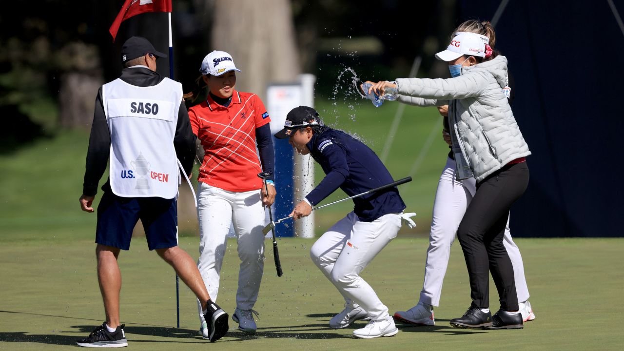 Saso is doused with water after winning the 76th U.S. Women's Open.