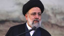 Presidential candidate Ebrahim Raisi, currently judiciary chief, listens to a supporter during his campaign rally in town of Eslamshahr southwest of the capital Tehran, Iran, Sunday, June 6, 2021. Iran will hold presidential elections on June 18 with 7 candidates approved by the Guardian Council.