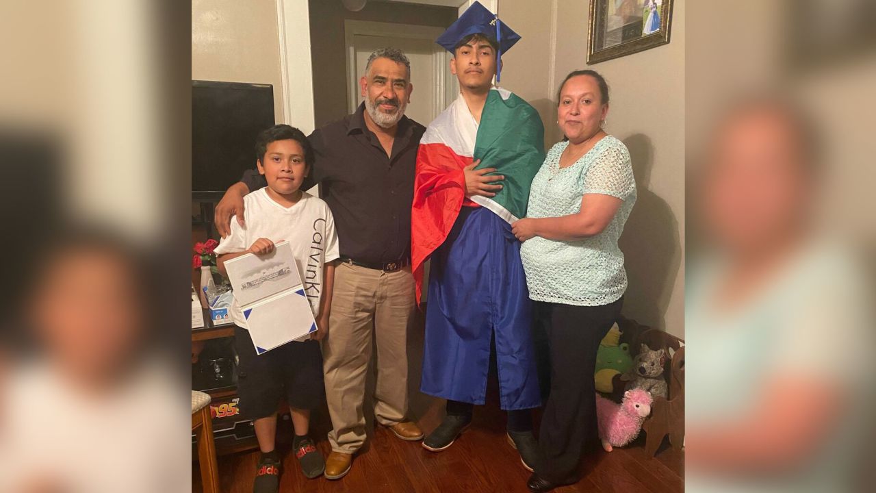Lopez with his parents and little brother after the graduation.