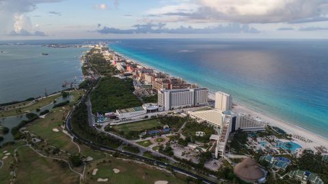An aerial view of Cancun, Mexico, in July 2020. 