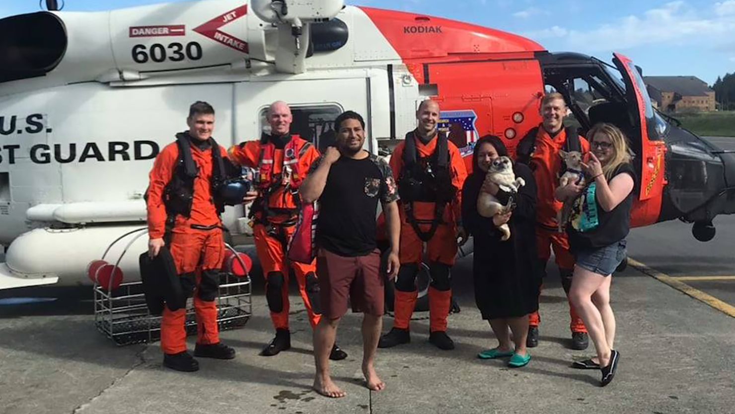 The Coast Guard rescued the group after their inflatable float was pulled out to the bay.