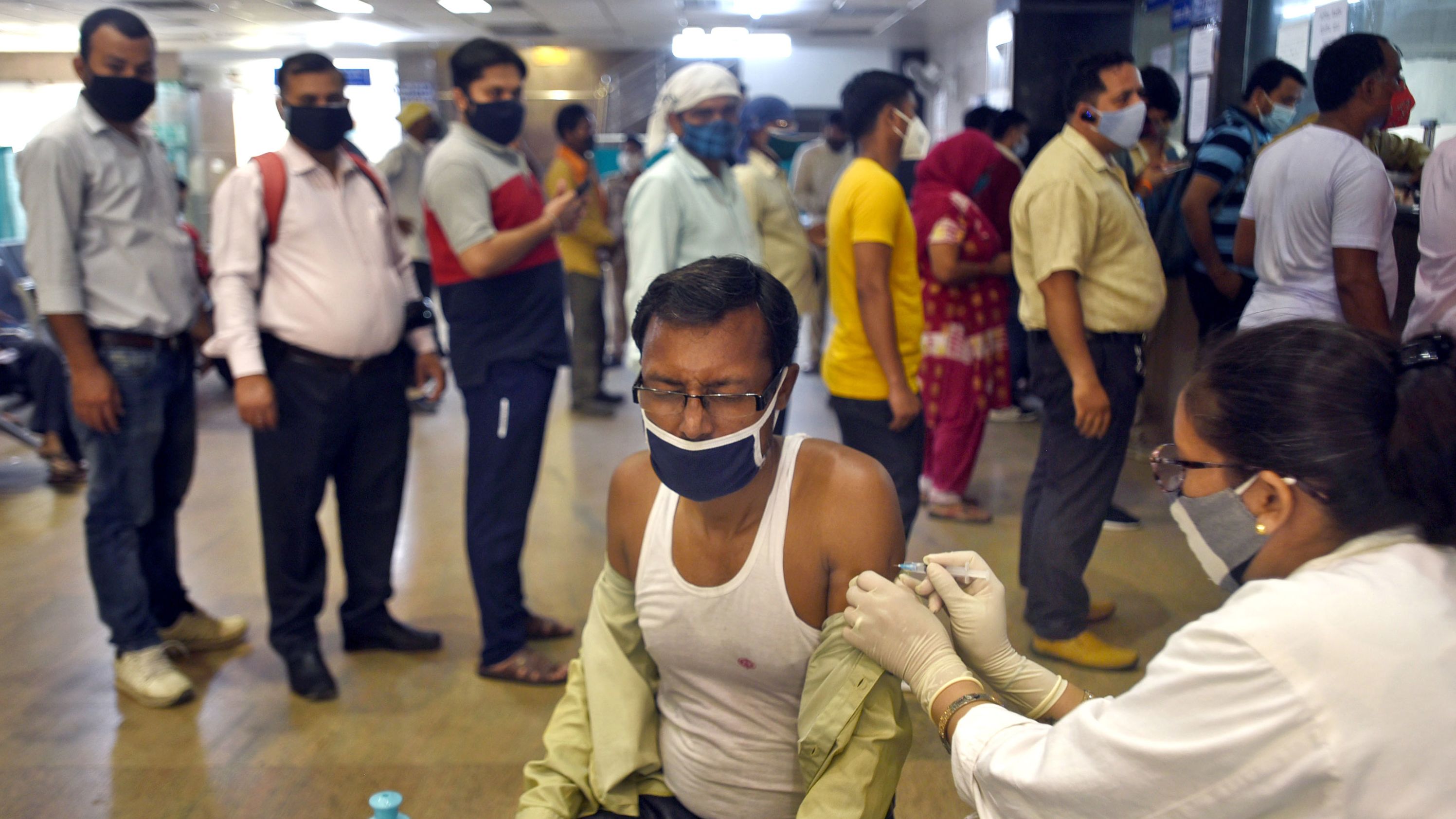 A man being vaccinated against Covid-19 on June 7 in Noida, India. 