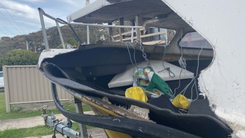 The boat took on water after being badly damaged by the impact.