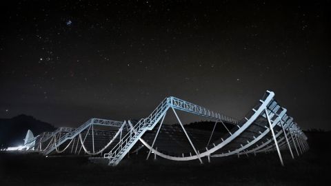 The CHIME radio telescope array, pictured here, detected 535 fast radio bursts in its first year of operation.