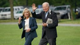 US President Joe Biden and First Lady Jill Biden make their way to board Marine One before departing from The Ellipse, near the White House, in Washington, DC on June 9, 2021. - President Biden is traveling to the United Kingdom, Belgium, and Switzerland on his first foreign trip. (Photo by MANDEL NGAN / AFP) (Photo by MANDEL NGAN/AFP via Getty Images)